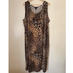 Slinky Brand • 3X • Leopard Animal Print Sleeveless Scoop Neck Maxi Tank Dress